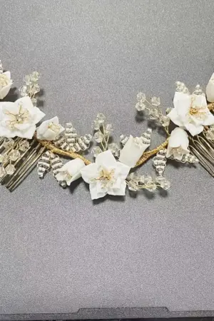 Tocado Flor de Porcelana oro rosa