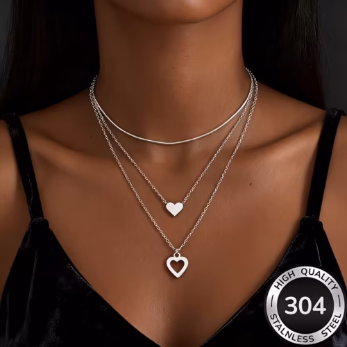 Triple cadena de acero corazon