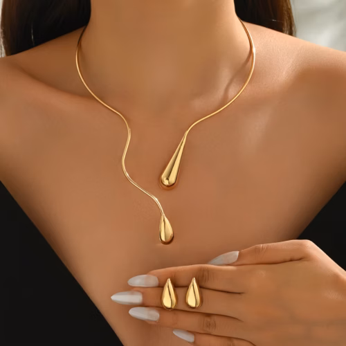 Gargantilla Asimétrica con Forma de Gota de Agua, Elegantes.