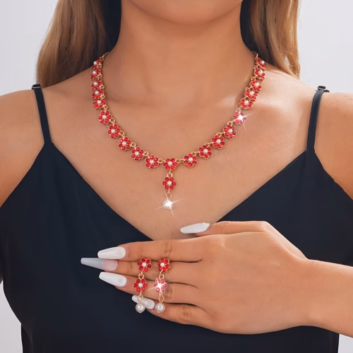 Conjunto  Flores Rojas de Lujo