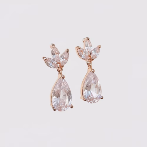Caravanas Lágrima  con Zirconia oro rosa