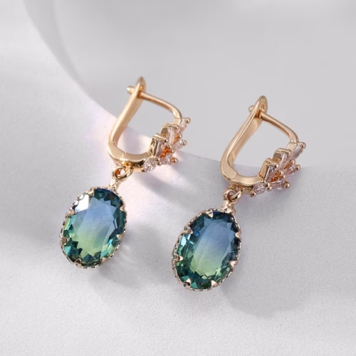 Pendientes Dorados Stella  Cristal Ovalado Brillante