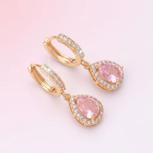 Caravanas Arito Alba Rosa chapados en oro con circonita cúbica