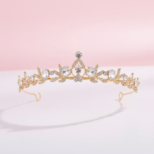 Diadema Tiara Florencia dorada con cristales de circón