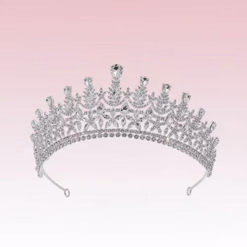 Tiara plateada Arabella estilo barroco con cristales