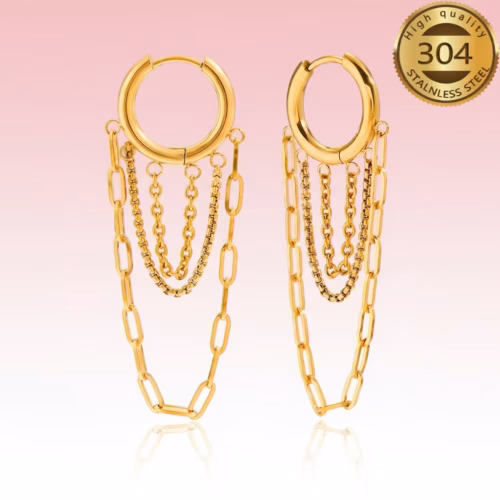 Aros colgantes dorados Jade con borla de cadena Acero