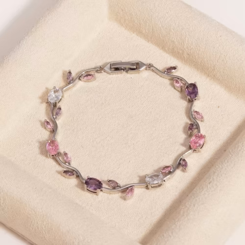 Pulsera Gemas Ovaladas (Lila y rosa)