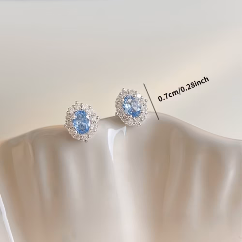 Topitos Mini Marina Plateados con Zirconia Azul