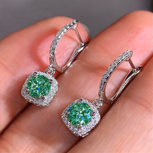 Aritos cuadrados (verde esmeralda) Stella de circonita verde