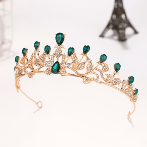 Corona Jade con cristales verdes y estilo barroco moderno