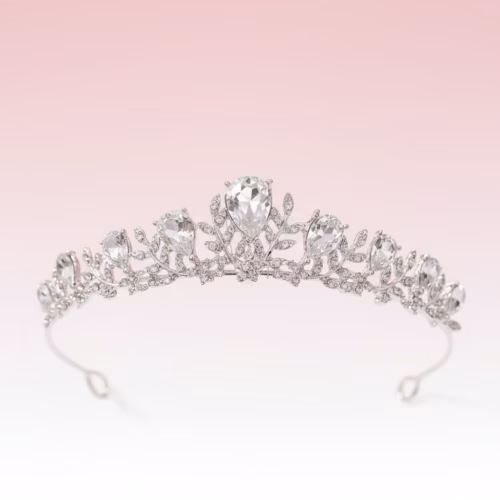Diadema floral Lyra plateada con hojas y circonias