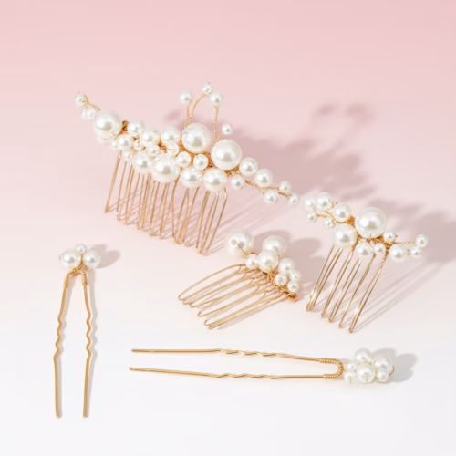 Set de 5 Pinzas para el Cabello Doradas Acacia, hechas a mano