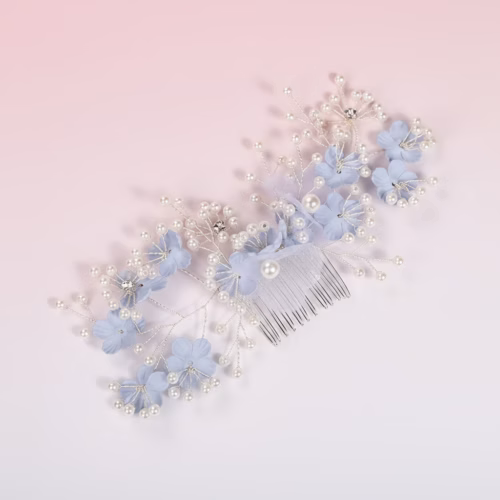 Tocado Marina con flor azul y pedrería