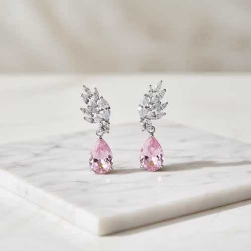 Caravanas Florales Alessia con Zirconia Rosay Acabado Plateado