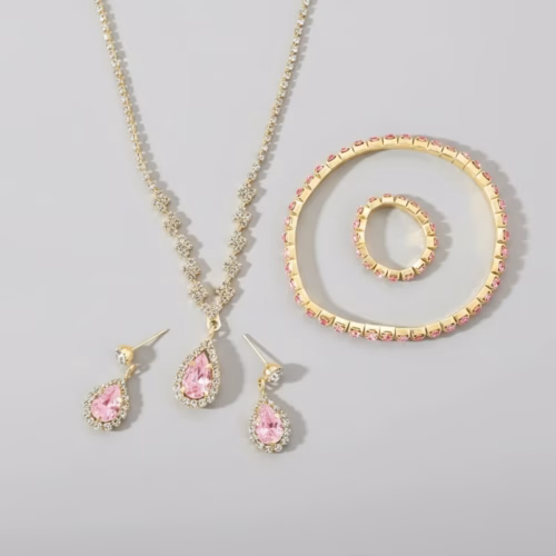 Conjunto de Joyeria Stras Rosa